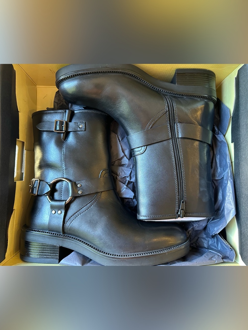 Banana Republic Factory Black 100%  Leather Moto Harness Boots size 7.5 BNWT